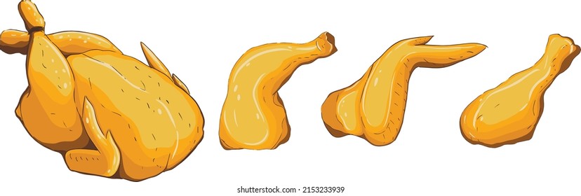 Illustration baked chicken and its parts. Vector illustration