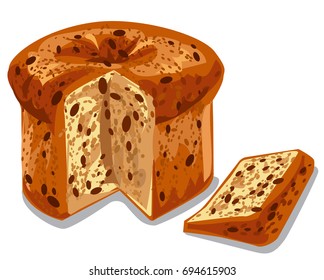 illustration of baked panettone cake with raisins