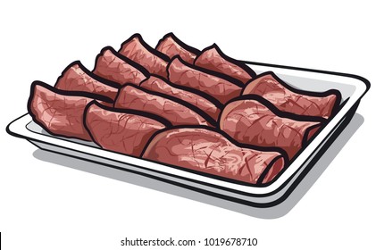 illustration of baked sliced veal on the plate