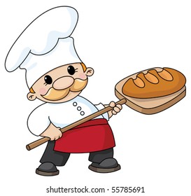 An illustration of a baker with bread