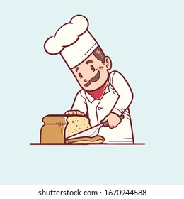 Illustration of a baker slicing bread