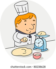 Illustration of a Baker Weighing Ingredients