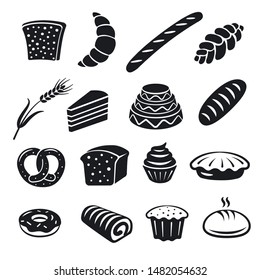 illustration of the bakery and bread black color icons