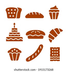 illustration of the bakery and bread brown color icons