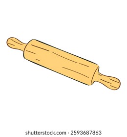 Illustration of a Bakery Rolling Pin with Dough isolated on White Background. Wooden Rolling Pin Vector, Pastry Tool Icon