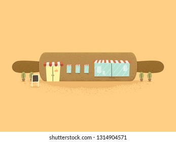 Illustration of a Bakery Shaped as a Rolling Pin