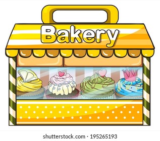 Illustration of a bakery stall on a white background
