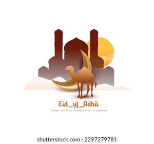 Illustration for Bakrid Mubarak  Eid Al Adha ,festival of Muslims , design card, banner, poster. Illustration of Eid Al Adha  background, silhouette with Camel and Goat.