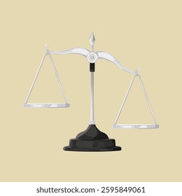 Illustration of a balance scale with a black base and silver arms. The balance scale symbolizes justice and fairness. Neutral background highlights the scale's design. Vector illustration.