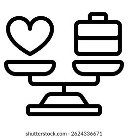 Illustration of a balance scale weighing a heart and briefcase, symbolizing work-life balance or emotional decision-making.