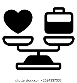 Illustration of a balance scale weighing a heart and briefcase, symbolizing work-life balance or emotional decision-making.