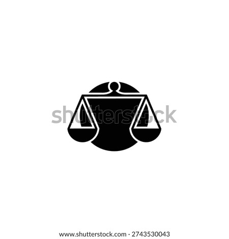 An illustration of balanced scales on a circular background.