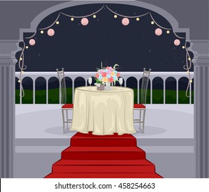 Illustration of a Balcony Prepared for a Romantic Dinner Date