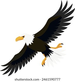 Illustration bald eagle flying flat art design