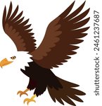 Illustration of a bald eagle flying viewed from side done in cartoon style.