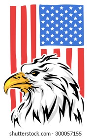 Illustration of a Bald Eagle with the USA Flag in the Background
