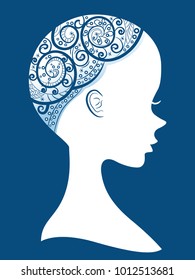 Illustration of a Bald Girl Silhouette Wearing Head Cover in White and Blue