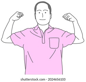 Illustration of a bald man in a shirt posing with his arms raised