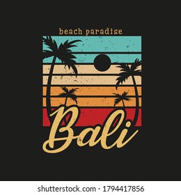 Illustration of bali beach paradise for surf. Isolated on black background