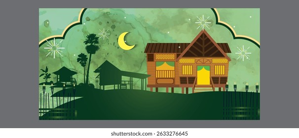 illustration balik kampung view concept eid mubarak for money packet or banner