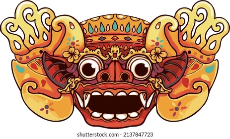 Illustration of Balinese barong ket head - vector