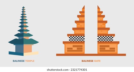 Illustration von balinesischem Tor und Tempel; balinesische Kultur; balinesischer Stille Tag