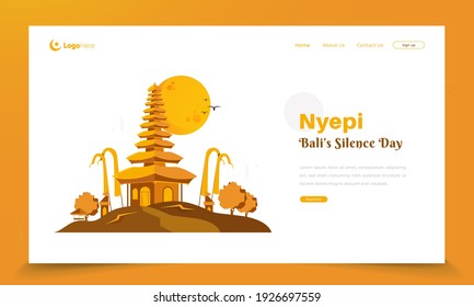 Illustration of Balinese Hindu temple on landing page concept for Nyepi or Bali's silence day greetings