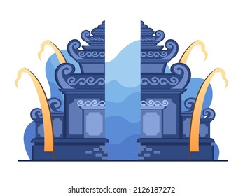 Illustration Of Balinese Hindu Traditional Building Gate And Temple. Bali Day Of Silence. Indonesia Bali Landmark Architecture. Can Use For Web, Print, Banner, Poster, Animation, Etc