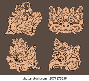 illustration of balinese mythical creatures motifs - vector