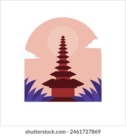 illustration of balinese temple silhouette with plants