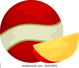 Illustration Of A Ball Of Edam Cheese With A Slice Sitting Beside It