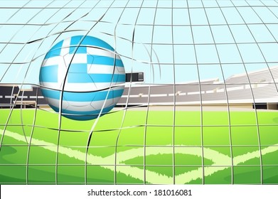 Illustration of a ball hitting the net with the flag of Greece