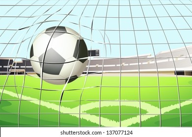 Illustration of a ball hitting the soccer goal