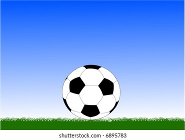 illustration with ball on green grass under blue sky