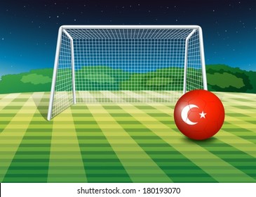 Illustration of a ball at the soccer field with the flag of Turkey