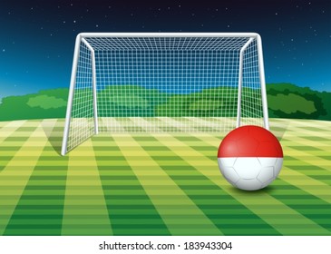 Illustration of a ball at the soccer field with the flag of Monaco