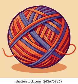 illustration of a ball of thread for knitting on a beige background done in the style of vector graphics