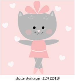 Illustration of a ballerina cat on a pink background. Illustration for girls.