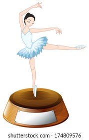 Illustration of a ballerina dancer above the empty label on a white background