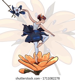 Illustration of a ballerina in flowers. Keeper of flowers. Vector graphics.