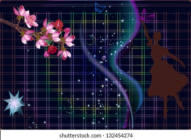 Illustration mit Balletttänzer und Blumen
