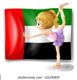 Illustration of a ballet dancer in front of the UAE flag on a white background