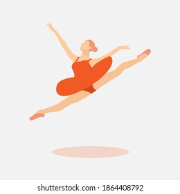 illustration of a ballet dancer in modern clothes in orange color. white background