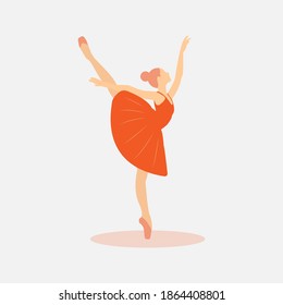 illustration of a ballet dancer in modern clothes in orange color. white background