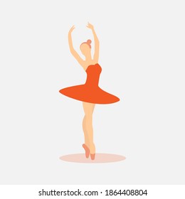 illustration of a ballet dancer in modern clothes in orange color. white background