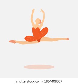 illustration of a ballet dancer in modern clothes in orange color. white background