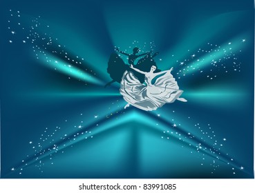 illustration with ballet dancer on blue background