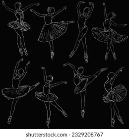 illustration with ballet dancer silhouettes isolated on black background