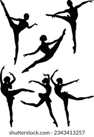 illustration with ballet dancer silhouettes isolated on white background