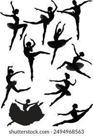 illustration with ballet dancer silhouettes isolated on white background